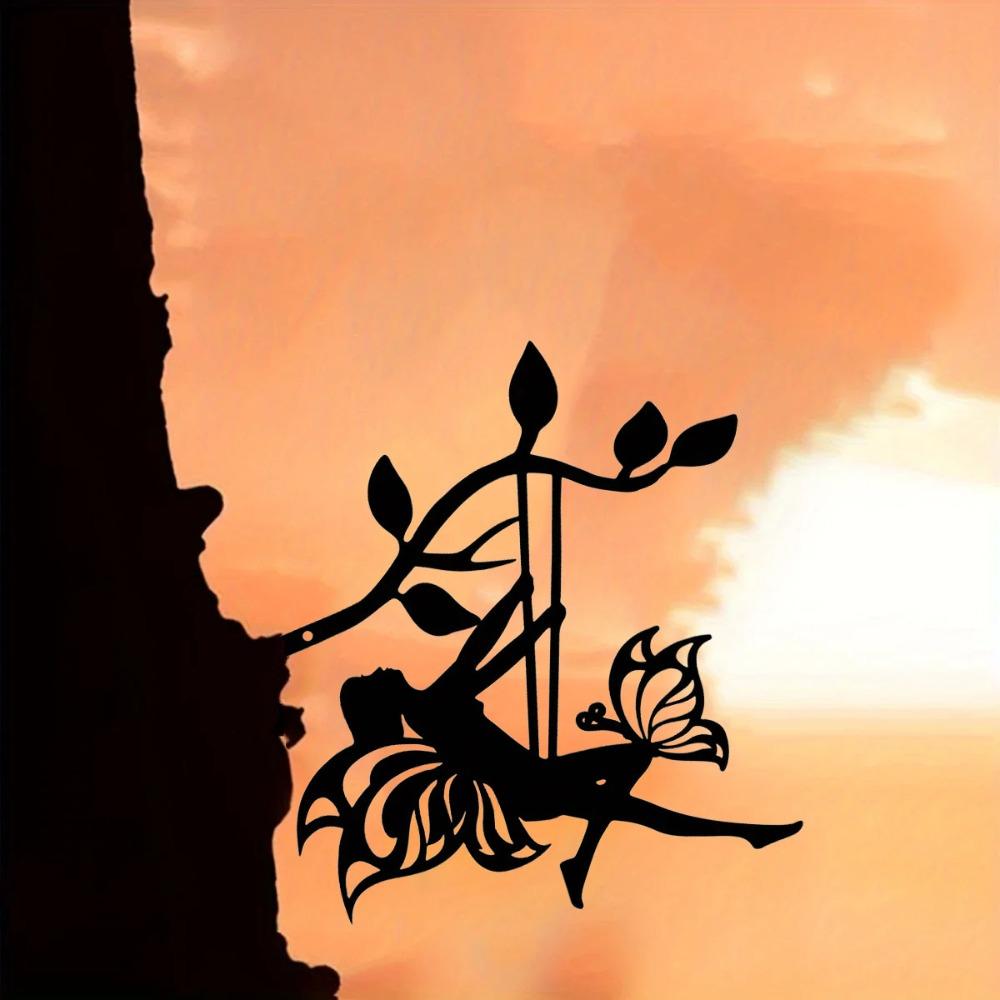 Качающийся эльф на ветке стальной силуэт металлическая настенная живопись: Идеально подходит для подарков на дни рождения, новоселья и украшения на открытом воздухе