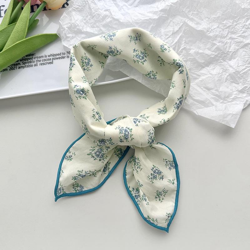 70% Cotton Linen Small Square Silk Scarf - Korean Style Floral Design for Versatile Neckwear and Decorative Use