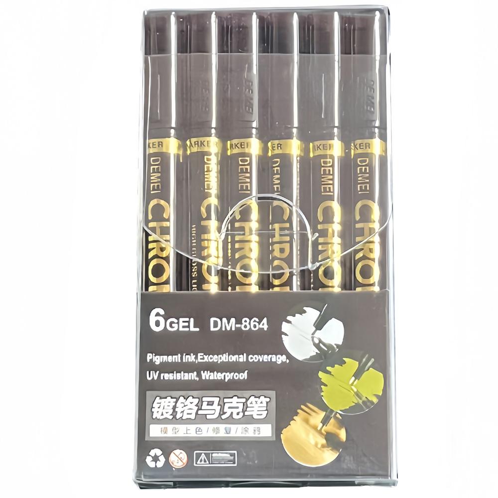 6 шт./Комплект Жидкий Хромированный Зеркальный Маркер-Ручка с Высоким Блеском 2 мм DIY Отражающая Постоянная Золотая СЕРЕБРЯНАЯ Краска-Ручка для Любой Поверхности