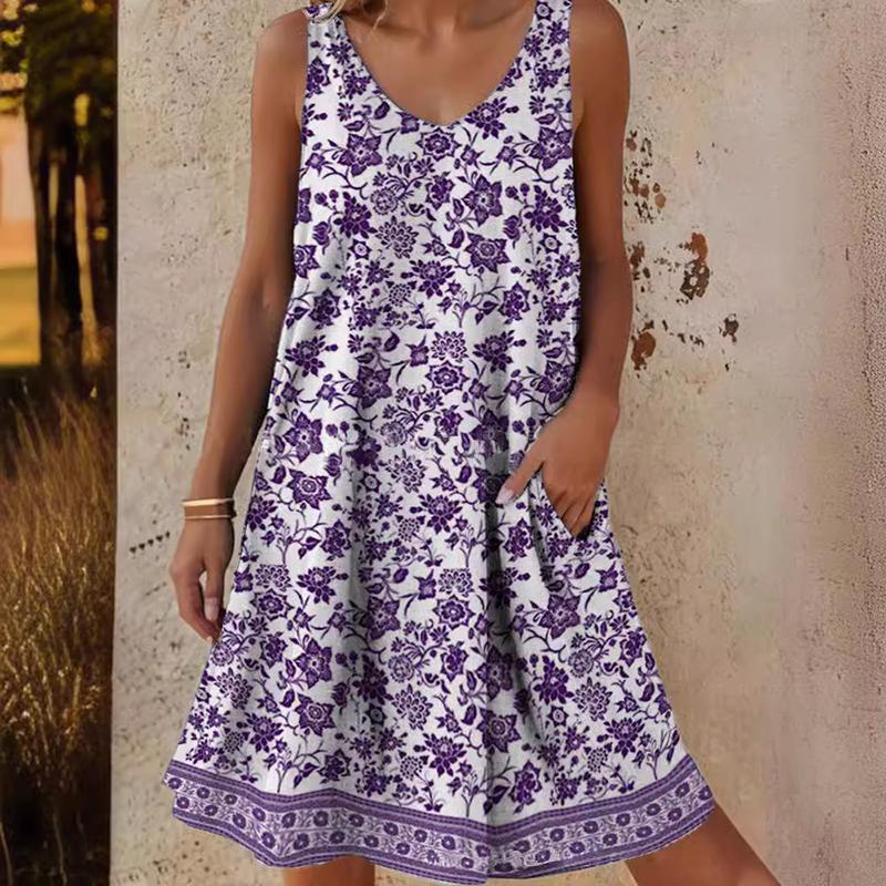 Женское платье-комбинация с цветочным принтом, летнее тонкое платье без рукавов с круглым вырезом, праздничное элегантное винтажное платье