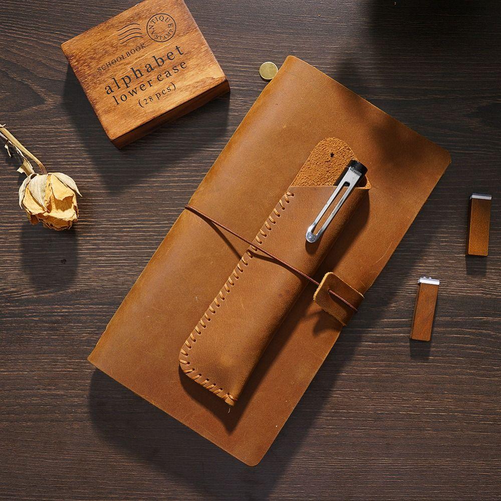 Handmade Cowhide Pencil Case Pencil Holder Pen Sleeve Pouch Retro Leather Pen Bag Crafts