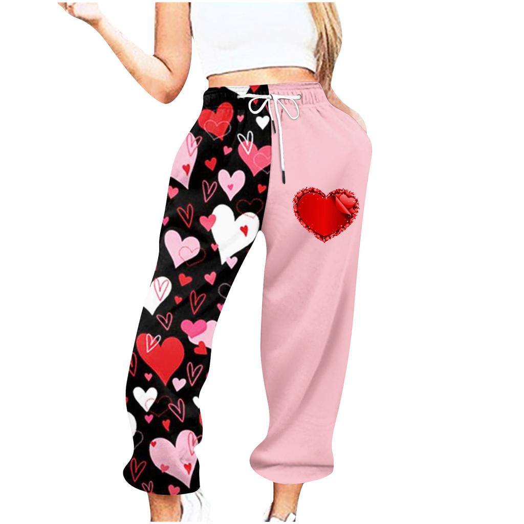 Женские повседневные модные повседневные брюки с принтом на День святого Валентина Брюки с завязками на шнурке