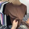 Women Slim Fit Short Sleeve T-Shirt 2025 Summer Round Neck Solid Color Versatile Top