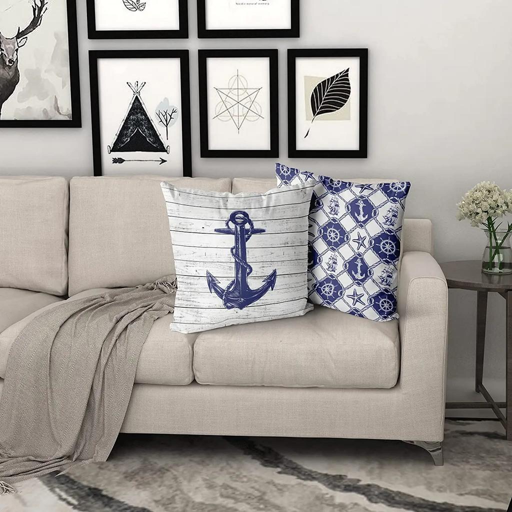 Морской Набор Наволочек для Подушек из Темно-синего цвета с Якорем, Декоративные Наволочки для Дома, для Дивана, Кушетки, Кровати, Офиса, Автомобиля