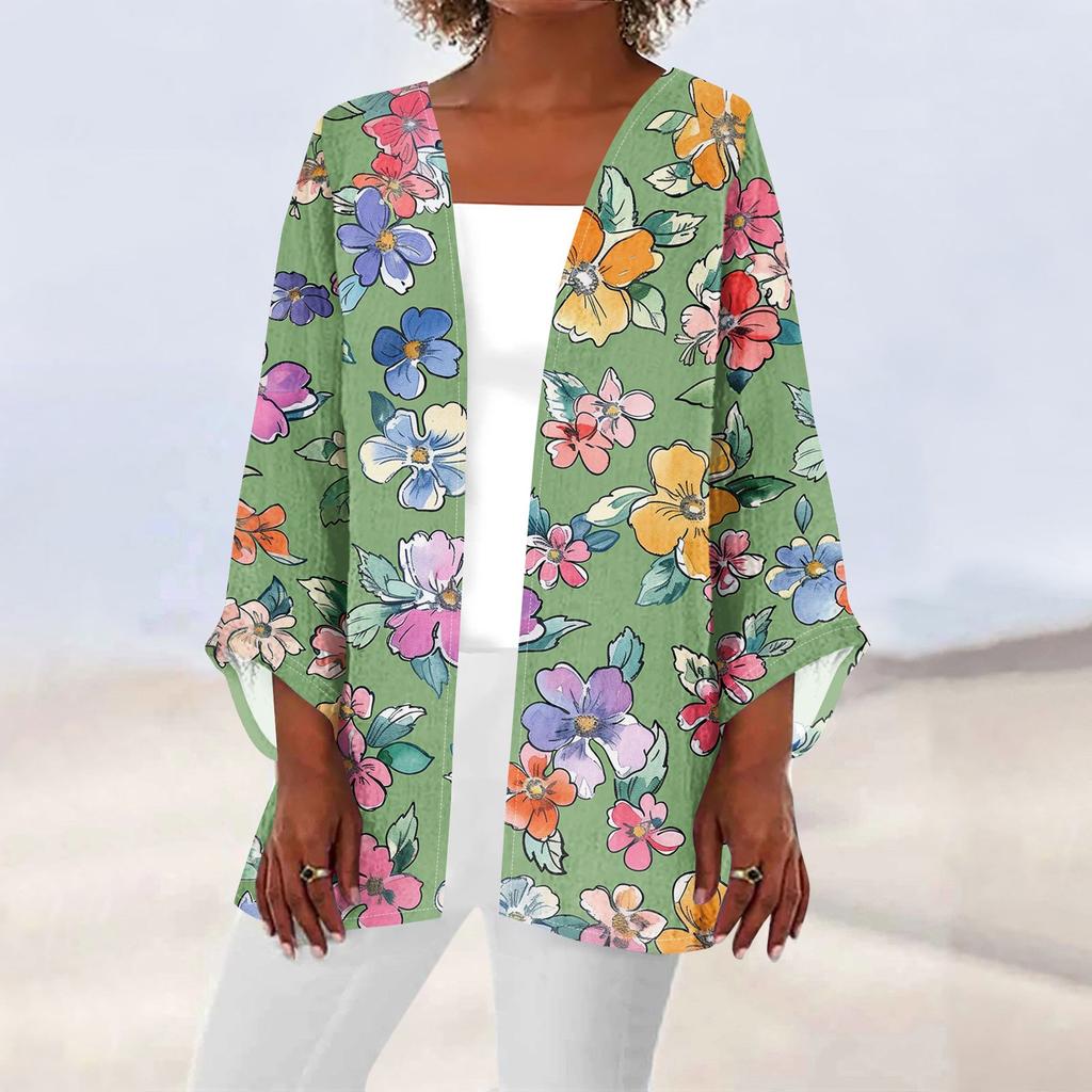 Women's Casual Fashion Caot Retro Printed Lightweight Medium Length Jacket Cardigan