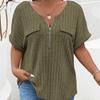 Spring and Summer New Solid Color Large Women's Top Zipper Short Sleeve Fake Pocket Pullover T-shirt Loose