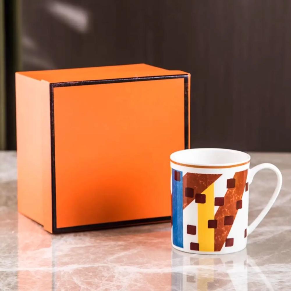 Элегантная керамическая кружка в европейском стиле, роскошная кофейная чашка из костяного фарфора, чашка для завтрака и молока, мозаичный дизайн, брендовая подарочная коробка