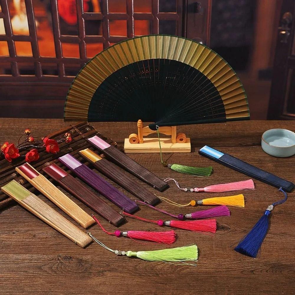 Gradient Color Retro Hand Fan Portable Dance Fan Chinese Style Bamboo Folding Fan Gift Giving