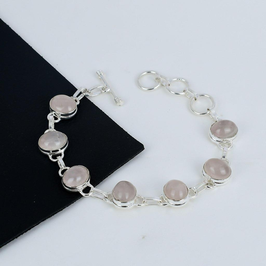 Удивительный браслет из розового кварца ручной работы из стерлингового серебра 925 пробы, браслет из розового кварца для жены, браслет унисекс, подарок на День матери