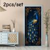 2pcs Luxury Peacock Wall Stickers Living Room Entrance Decoration Stickers European Retro Gold Border Blue Feather Home Backgrou