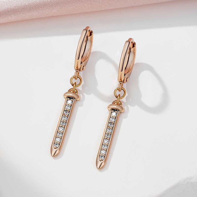 Kinel Sword Shape Zircon Dangle Earrings For Women Rose Gold Color Fine Jewelry Long Earrings