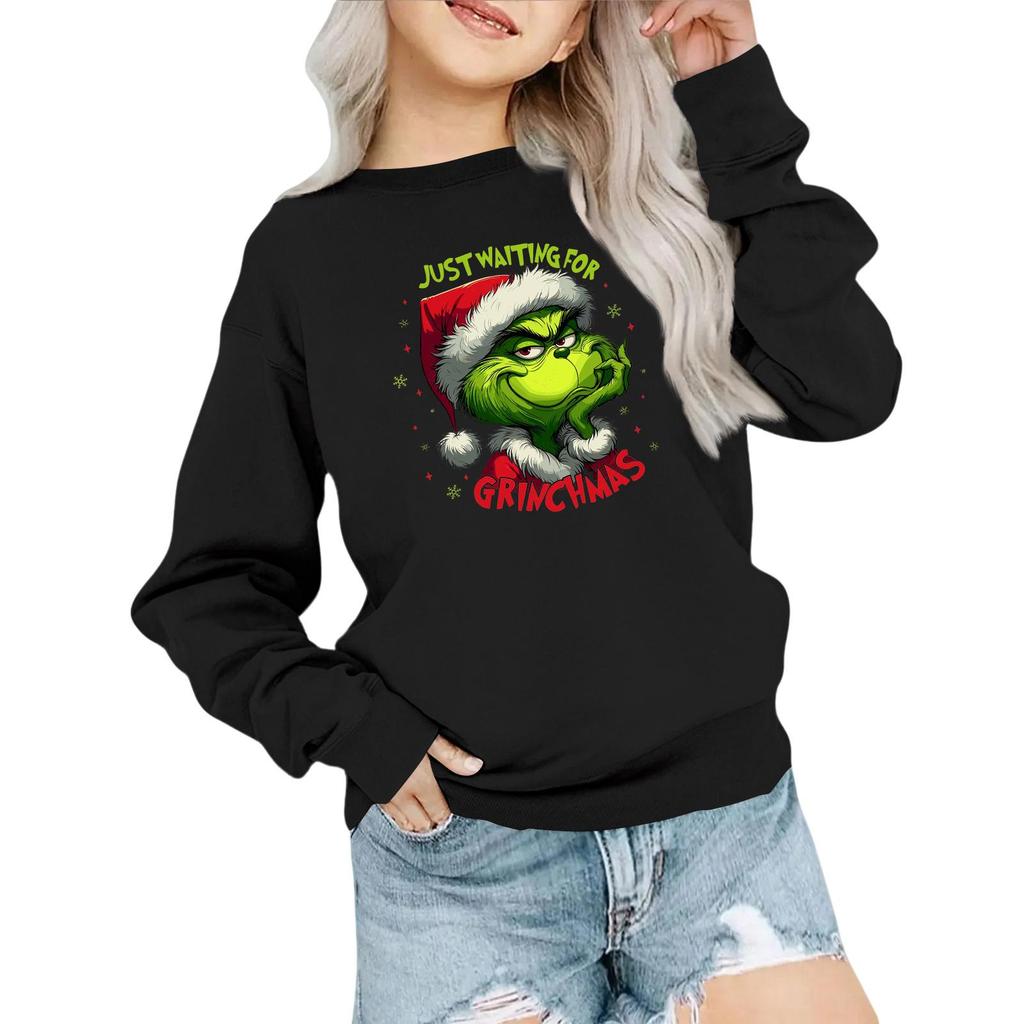 Kids' Fashion Loose-Fit Casual Long-Sleeve Christmas Print Oversized Crewneck Sweatshirt