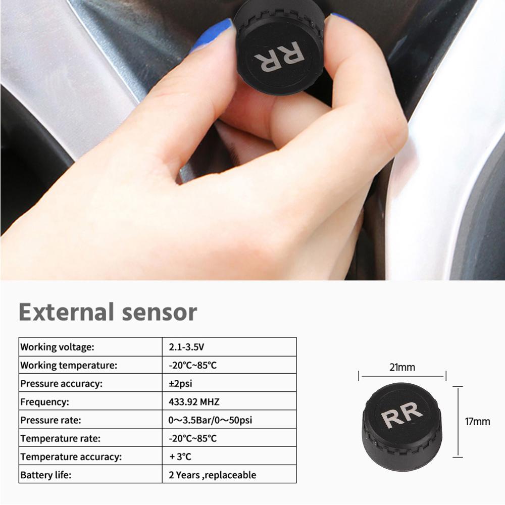 Solar TPMS Car Tire Pressure Alarm Device Auto Tyre Pressure Security Colorful Digital Display 4 External Sensors Tire Pressure Temperature Warning