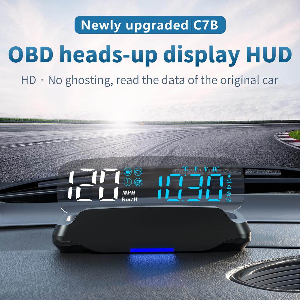 C7B OBD HUD Car Head Up Display Digital Speed Water Temperature Voltage Fuel Consumption Turbine Pressure With Reminder Alarm