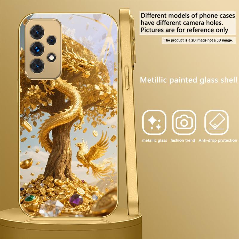 Золотой Дракон Сворачивается Для Samsung A 01 52S A04 A05S A10 A12 A13 22 23 24 36 42 M02 Note 10 20Ultra 8 9 Золотой стеклянный чехол для телефона