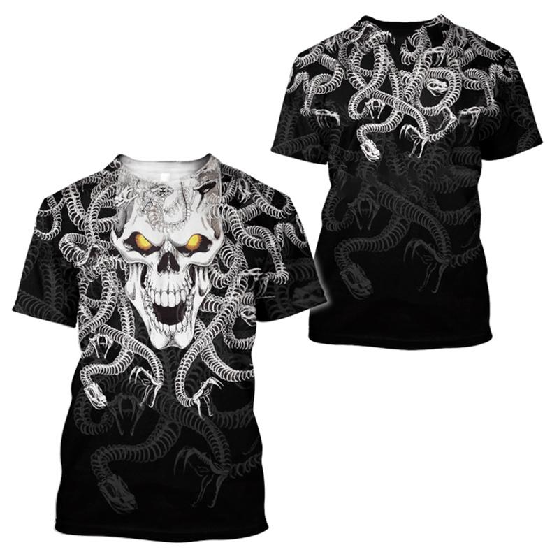 Мужские футболки, новые футболки с 3D изображением ужасов и черепа, летняя модная футболка в стиле ретро, ​​мужская одежда с круглым вырезом, футболки больших размеров