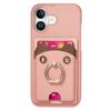 Y6 For iPhone 16 Case Cute Bear Design PU Leather+TPU Card Holder Phone Cover - Pink