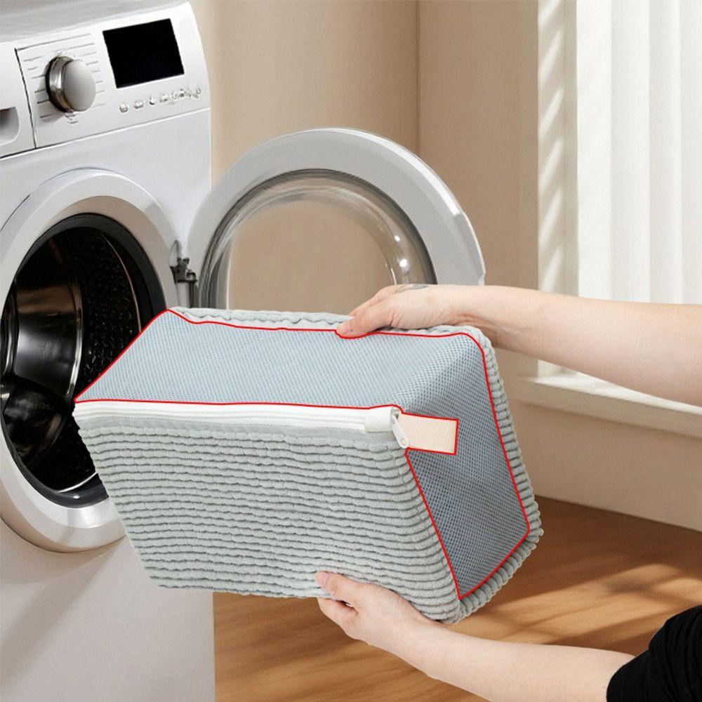 Zipper Closure Shoe Washing Bag Fluffy Chenille Laundry Bag Simple Shoes Washing Pouch Household