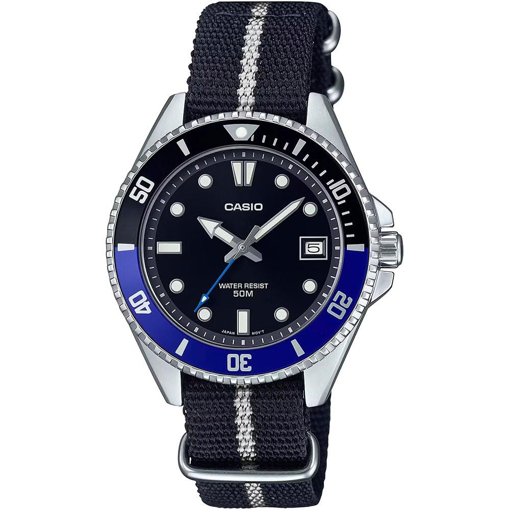 Casio Dive Watch Black One Strap Men's - MDV-10-1A2VDF Dial, Black/Black/Navy Blue, Size,