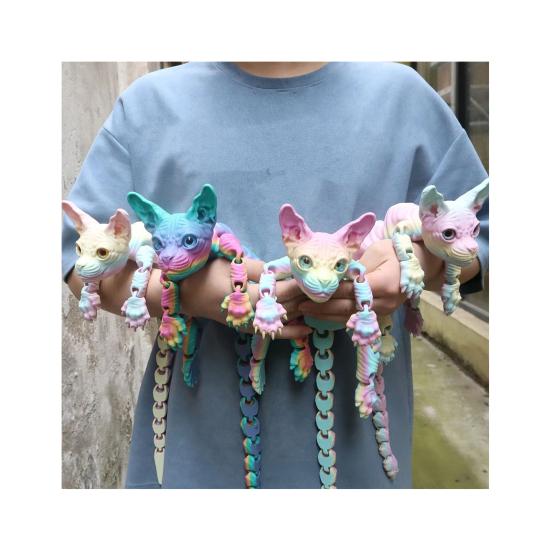 Articulated Hairless Cat 3D Printed Sphynx Cat Figure Flexible Cat Stress Relief Desk Pet Fidget Toy Home Office Decor for Cat Lover And Collector