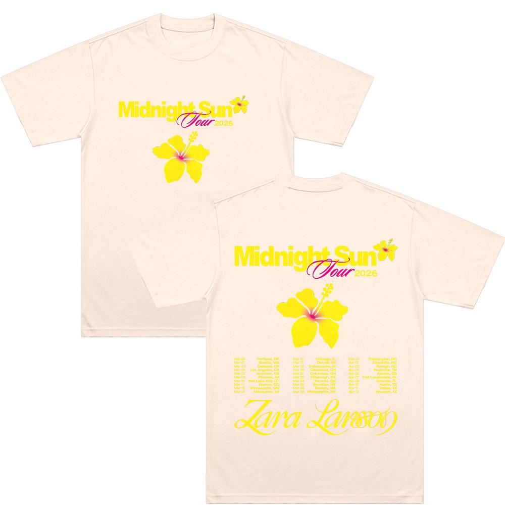 Z-Zara Larsson Midnight Sun Tour 2026 Футболки с коротким рукавом Хлопок Мужская футболка Повседневная Мода Унисекс Уличная одежда Хип-хоп Одежда