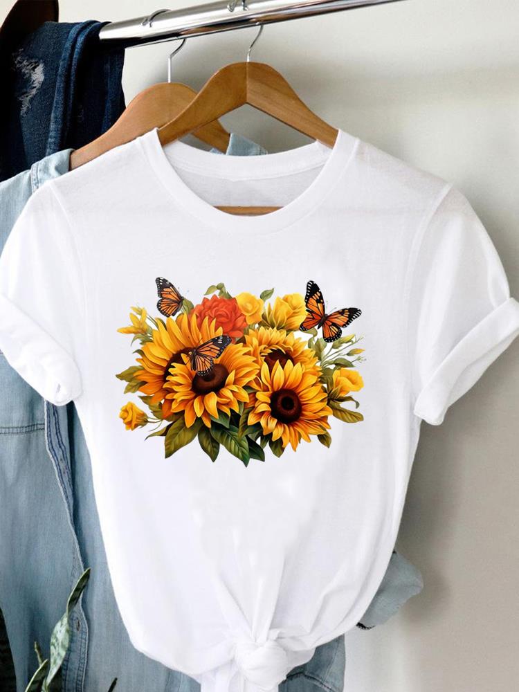 (Asian Size) Women Tee Top Valentine Flower Truck Short Sleeve Fashion Print Lady Clothing Casual  Tshirt Female Graphic T-shirts