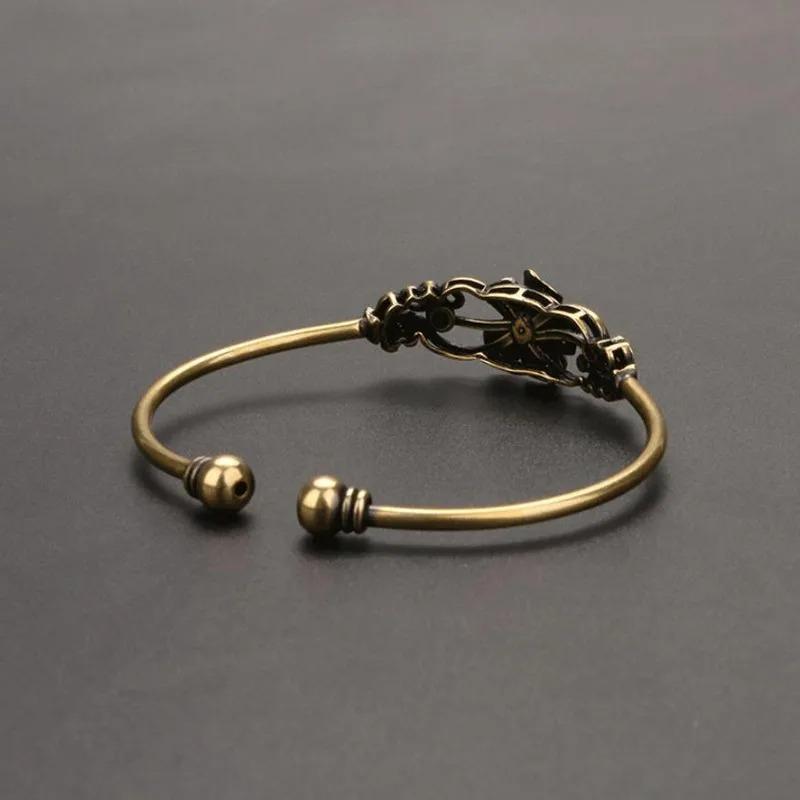 Ретро Бронзовый Цветочный Узор Браслет Принцессы Классический Чистая Медь Ажурный Античный Браслет Женское Украшение Подарок на День Благодарения
