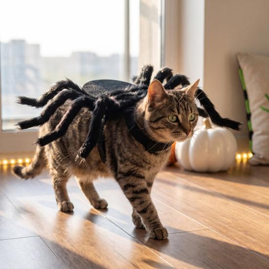 Фотоаксессуар для питомца Костюм Паука на Хэллоуин для Маленьких Собак Кошек, Косплей Наряд для Кошки с Регулируемыми Ремнями для Собак, Жуткое Праздничное Платье-Маскарад И