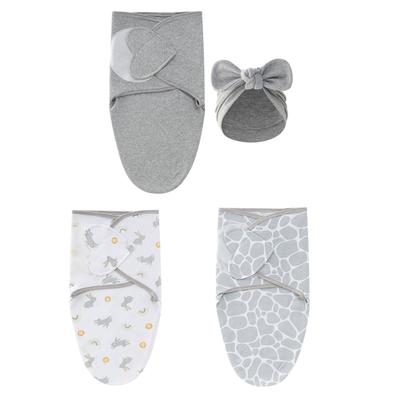 Детский спальный мешок Хлопковый слип Пеленка-кокон Одеяло Шапочка с бантом Пеленка для новорожденного Спальный мешок для мальчика девочки 0-6 месяцев