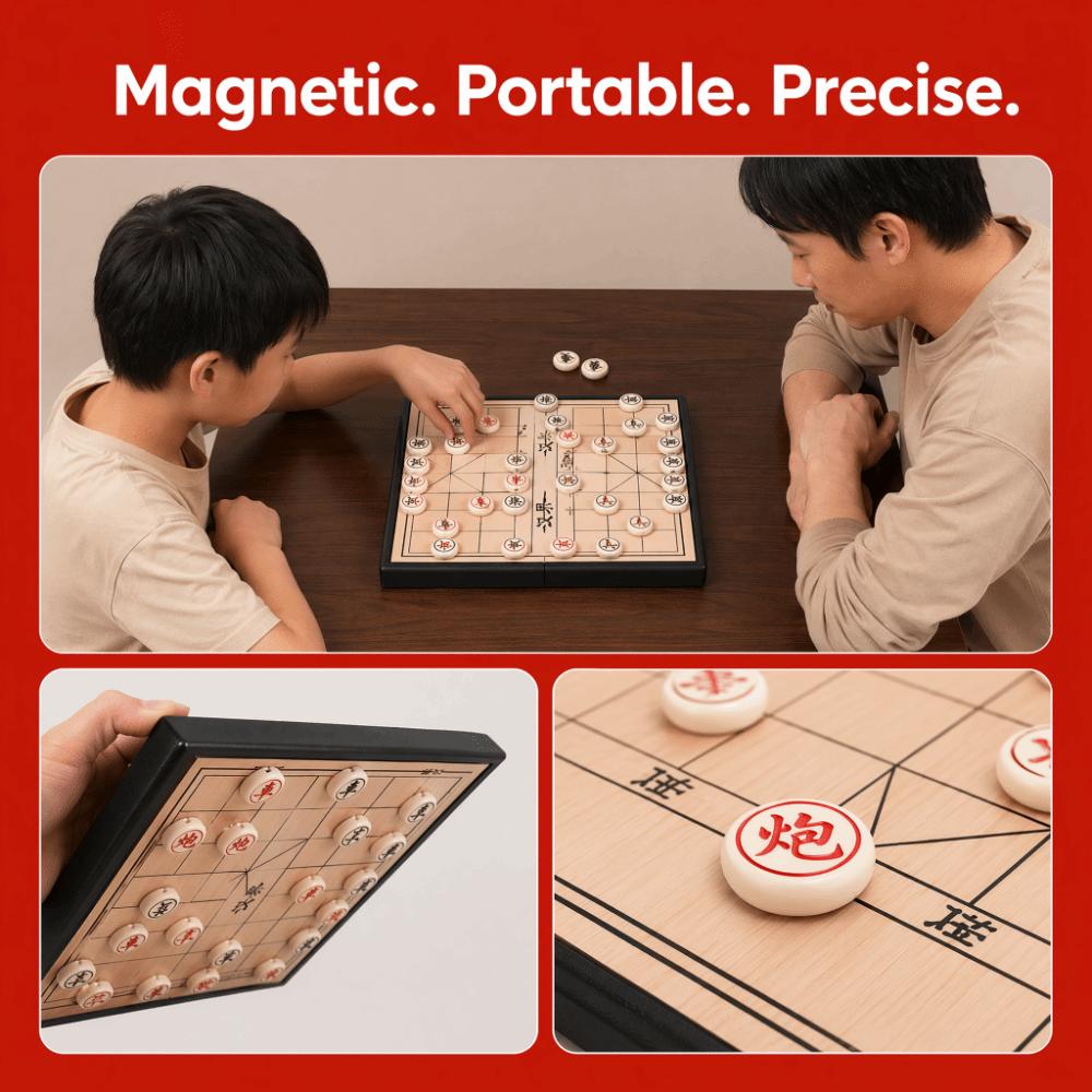 Foldable Xiangqi Strategy Board Game Set Portable Chinese Chess Set Office