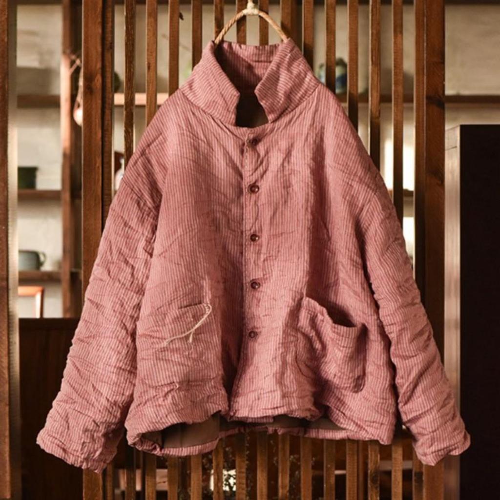 Женские парки в полоску в китайском стиле, весенние пальто на пуговицах, одежда с длинными рукавами, винтажные свободные парки