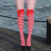 1 пара рождественских чулок в полоску с цветными блоками в стиле ретро, яркий цветной бант, нескользящие, обтягивающие, для выступлений, косплей, мини-платье, юбка, длинные носки
