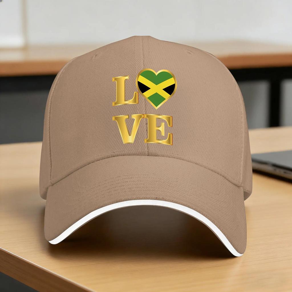 Love Jamaica Flag Design Golden Print Baseball Cap Fashion Trucker Hat Summer Couple Women Outdoor Sport Baseball Caps