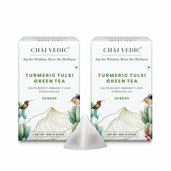 Chai Vedic Tea | Turmeric Tulsi Green Tea | Tulsi Tea | Green Tea | 40 Tea Bags | Tea Powder