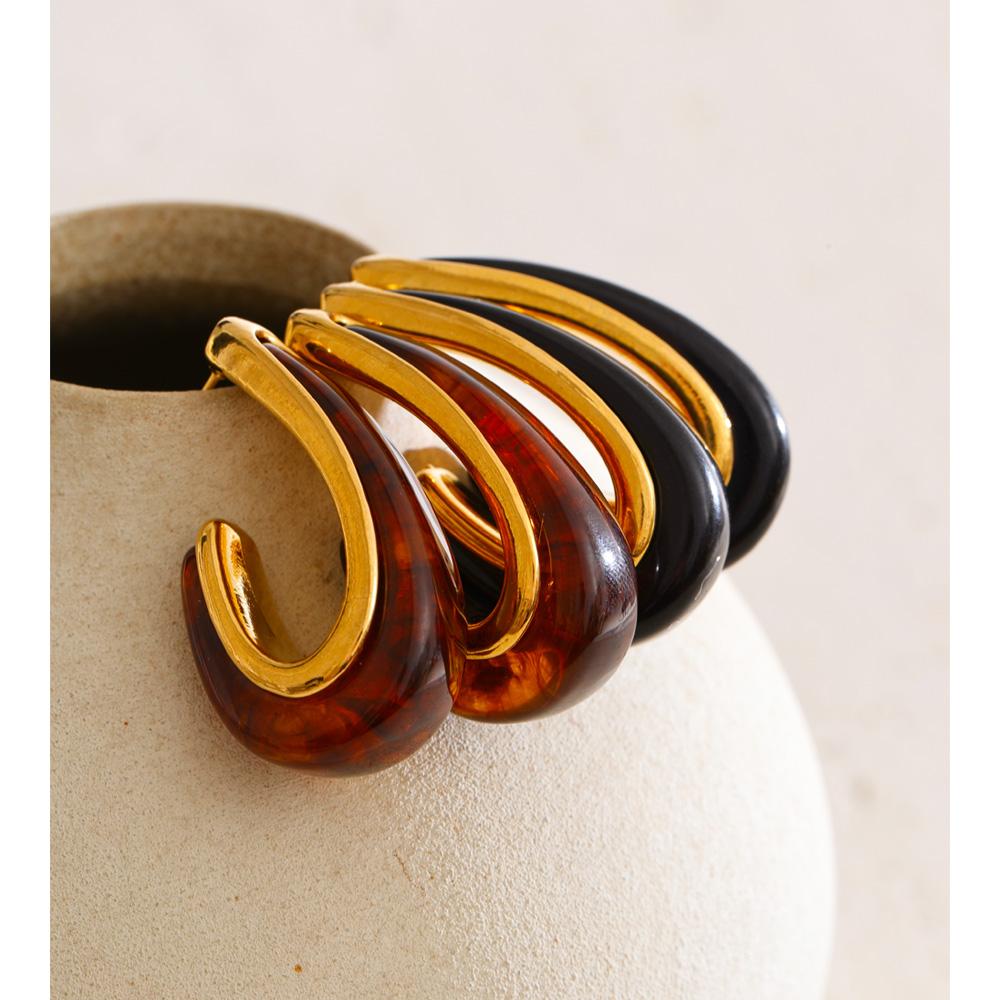 Yhpup Red Black Resin Acrylic Geometric Gold Colors Earrings Stainless Steel Autumn Winter Trendy Fashion Trendy Jewelry Gift