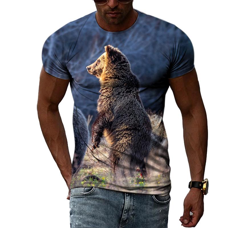 Летняя мода, креативный образ, мужская футболка с круглым воротником, топы с короткими рукавами, панда, белый медведь, драгоценный мир, король леопарда