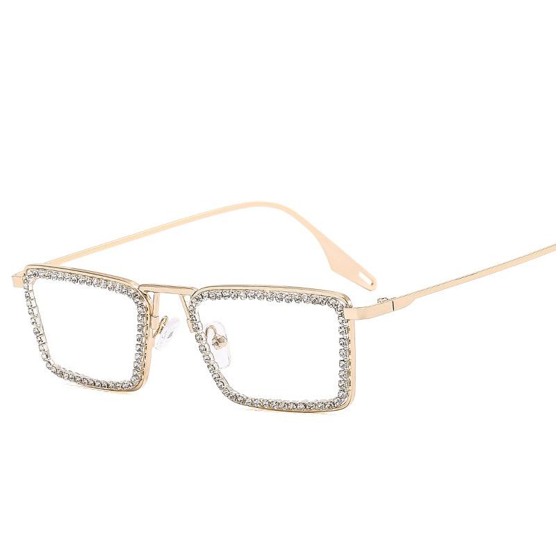 Diamond Small Rectangular Sunglasses Women Metal Frame Crystal Shades Clear Lens For Female Rhinestone Sun Glasses Premium Brand