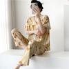 1011 pajamas women's summer thin printed short-sleeved trousers set spring and autumn cotton and silk Korean version large size loose loungewear