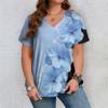 Цветовая комбинация Женские футболки Красочные цветы Футболка с коротким рукавом и V-образным вырезом Оверсайз Повседневный топ Летняя уличная одежда