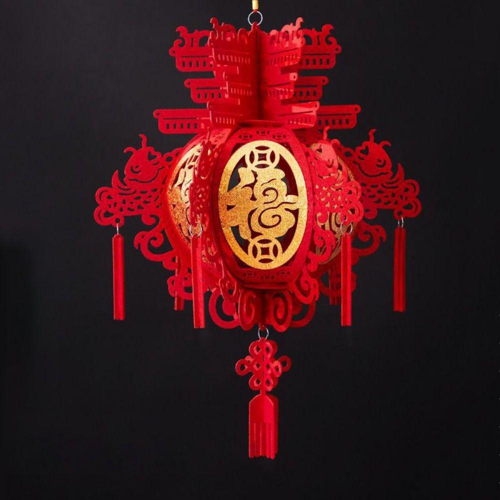 With Tassel Flocking Cloth Red Lanterns Hangable Chinese New Year Lantern Spring Festival