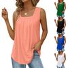 Summer Women's T-shirt Vest Pleated Square Neck Sleeveless Tops Fashion Clothing Solid Color Pullover Casual Shirts Female