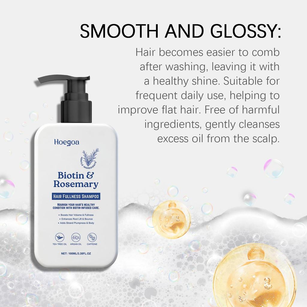 Шампунь Hoegoa с розмарином и биотином: Мягко очищает кожу головы, делая ее гладкой, как шелк, и оживляя волосы.