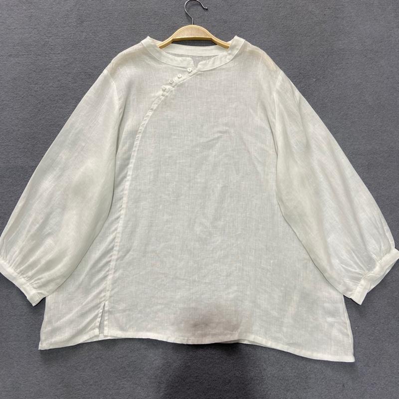 Johnature Винтажные льняные однотонные простые рубашки, летние тонкие повседневные свободные женские блузки