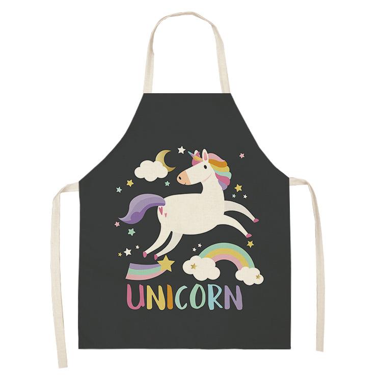 Цельный кухонный фартук с мультяшным единорогом и музыкальным принтом, хлопковый льняной фартук без рукавов, мужские и женские бытовые чистящие средства