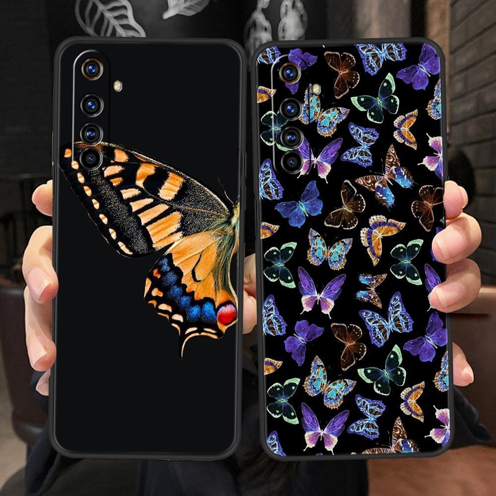 butterfly Phone Case For Realme 10 9 8 5G 7 6 GT2 Pro Plus 9i 8i C21 C11 C25 C35 GT Neo 2 3 3T Soft Silicone Black Cover Coque