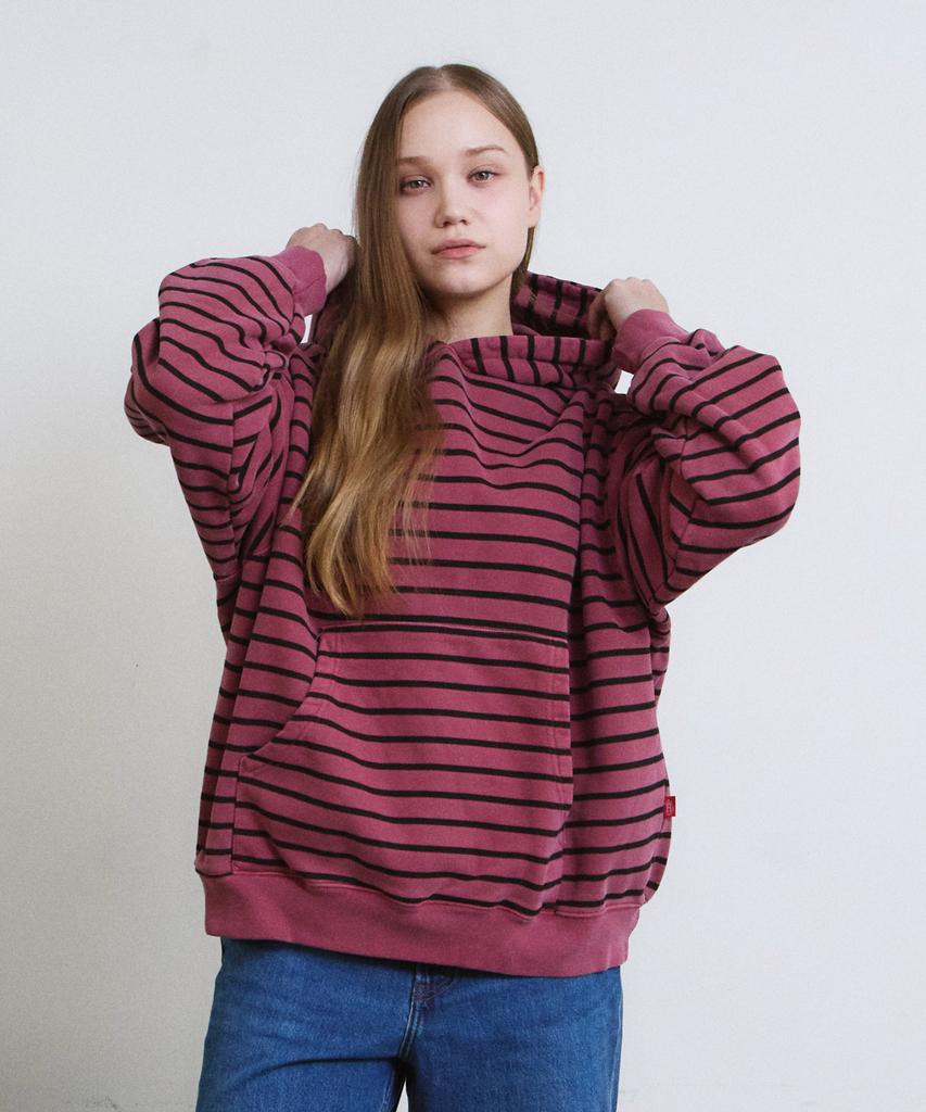 PIGMENT Daily Stripe Hoodie (Burgundy)