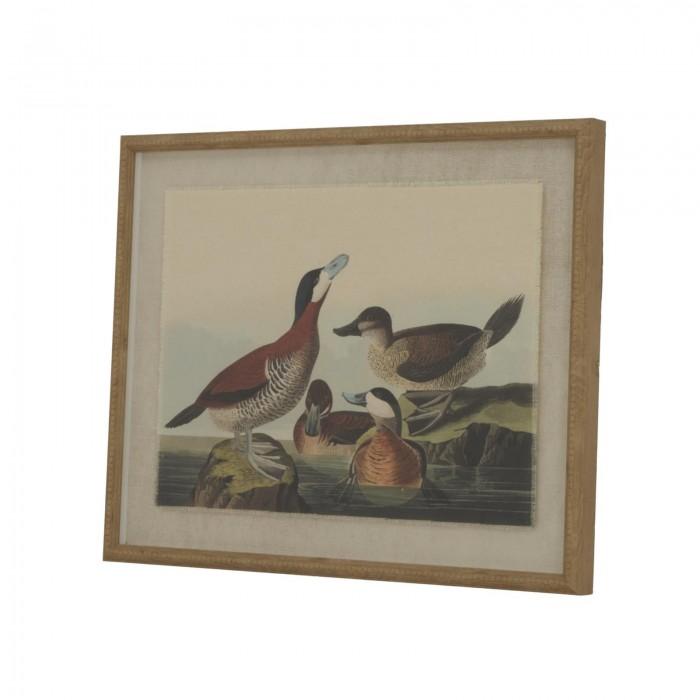 Hill Interiors Flora & Fauna Collection Ducks Beaded Linen Framed Wall Art