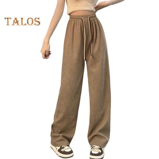 Женские брюки с эластичной резинкой и высокой талией, регулируемые длинные брюки с завязками, однотонные прямые широкие повседневные брюки для повседневной носки