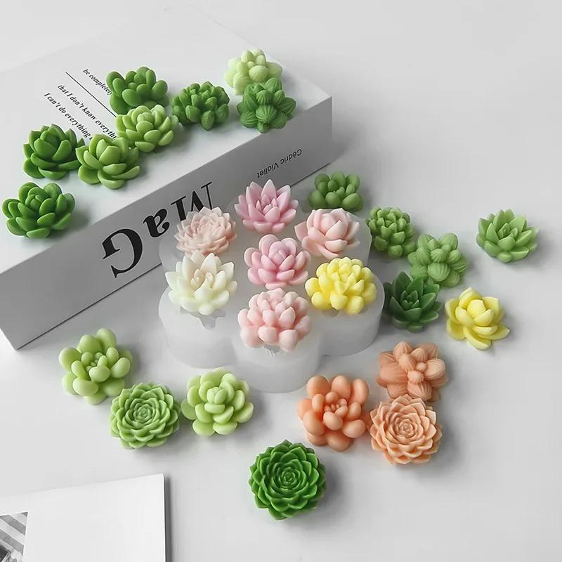 Succulent Flowers Candle Mold 3D Cactus Lotus Rose Soap Plaster Crafts Mold DIY Chocolate Fudge Pastry Cake Silicone Molds