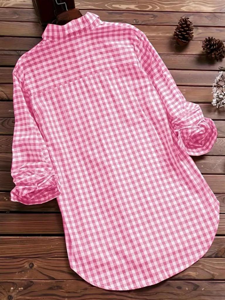 Women's Retro Plaid Long Sleeve Pocket Shirt